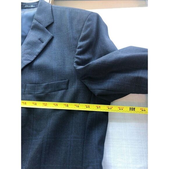 Stafford Mens 42L Blue Blue Check 100% Wool 3 Button Sport Coat Blazer Jacket - Picture 6 of 12
